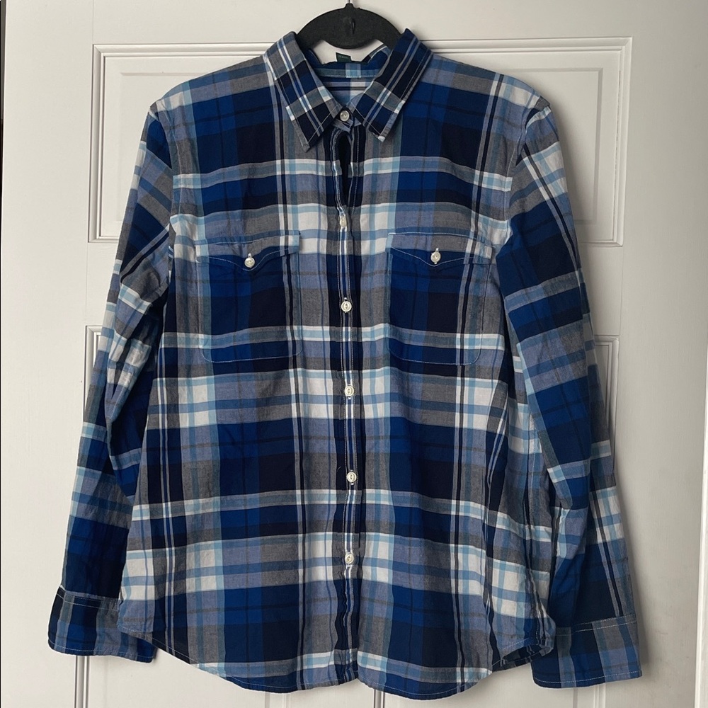Lauren Ralph LRL Lauren Jeans Co. Women's Blue and Black Plaid Button Down Shirt